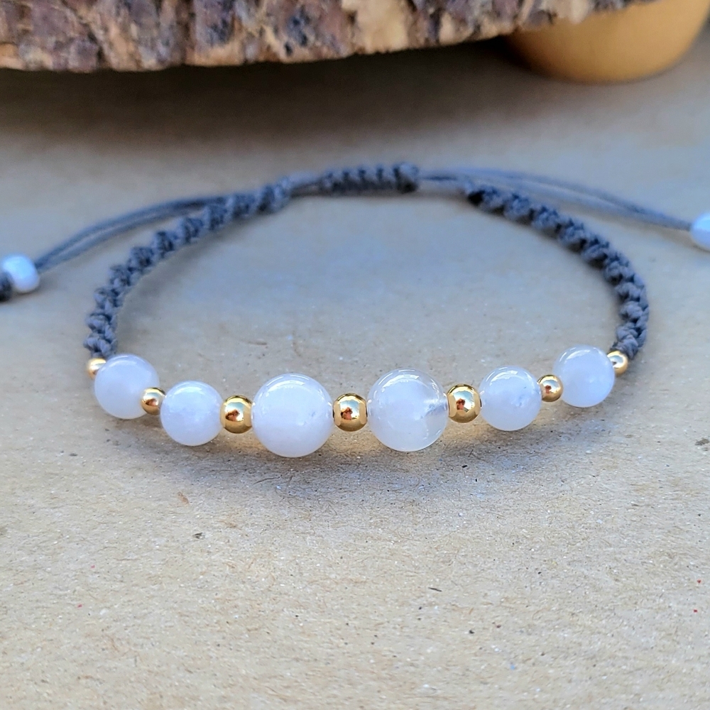 NEW BEGINNING- Natural Moonstone Crystals Macrame Bracelet - Picture 6 of 6